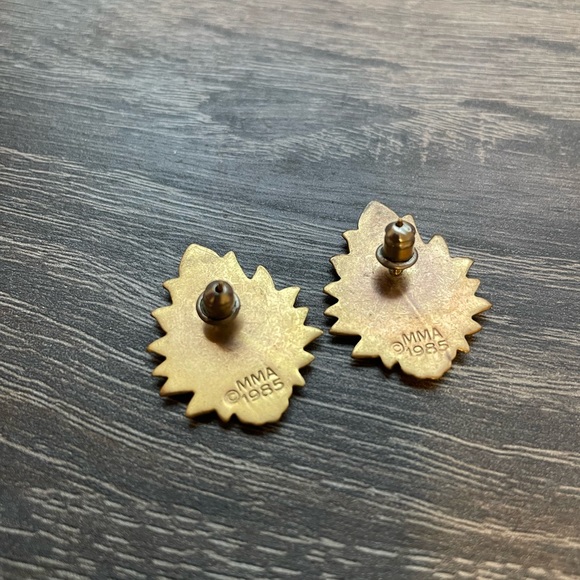 Vintage MMA 1985 Metropolitan Museum of Art, Gold Flower Blue Earrings - Picture 2 of 2